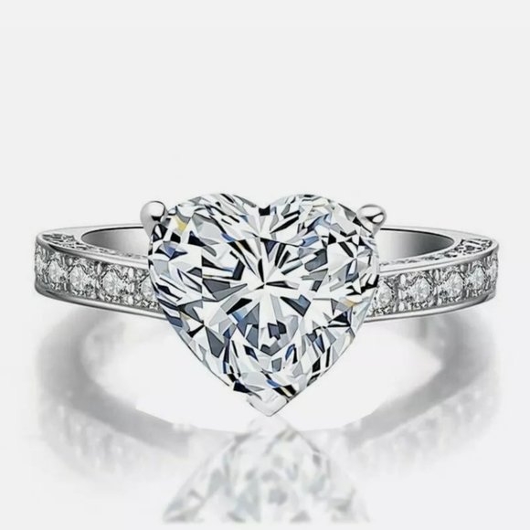 Romantic 925 Silver Heart Cubic Zirconia Ring - Picture 4 of 5